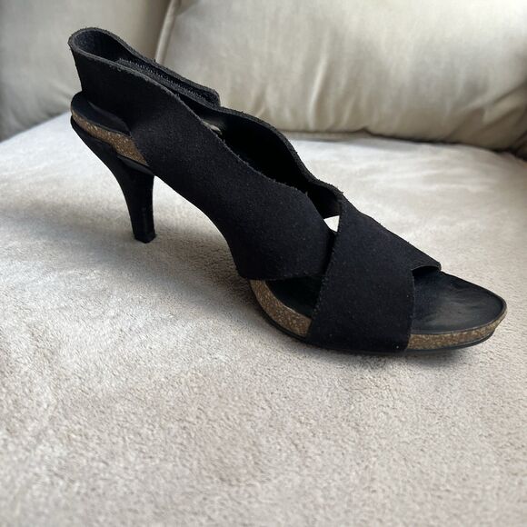 Pedro Garcia Maggie Black Suede Cork Heel Sandal Women EU 35.5 US 5.5 Slingback - Picture 3 of 16
